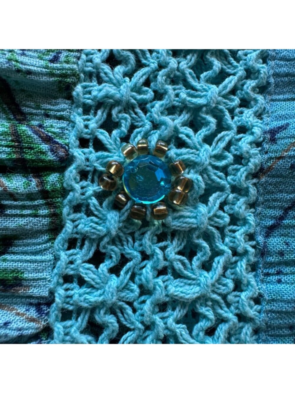 Boho Maxi Skirt Teal & Blue Size M Paisley & Floral Tiered Design Jeweled Accent - Picture 7 of 10